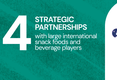 4 strategic partnerships with large international snack foods and beverage players