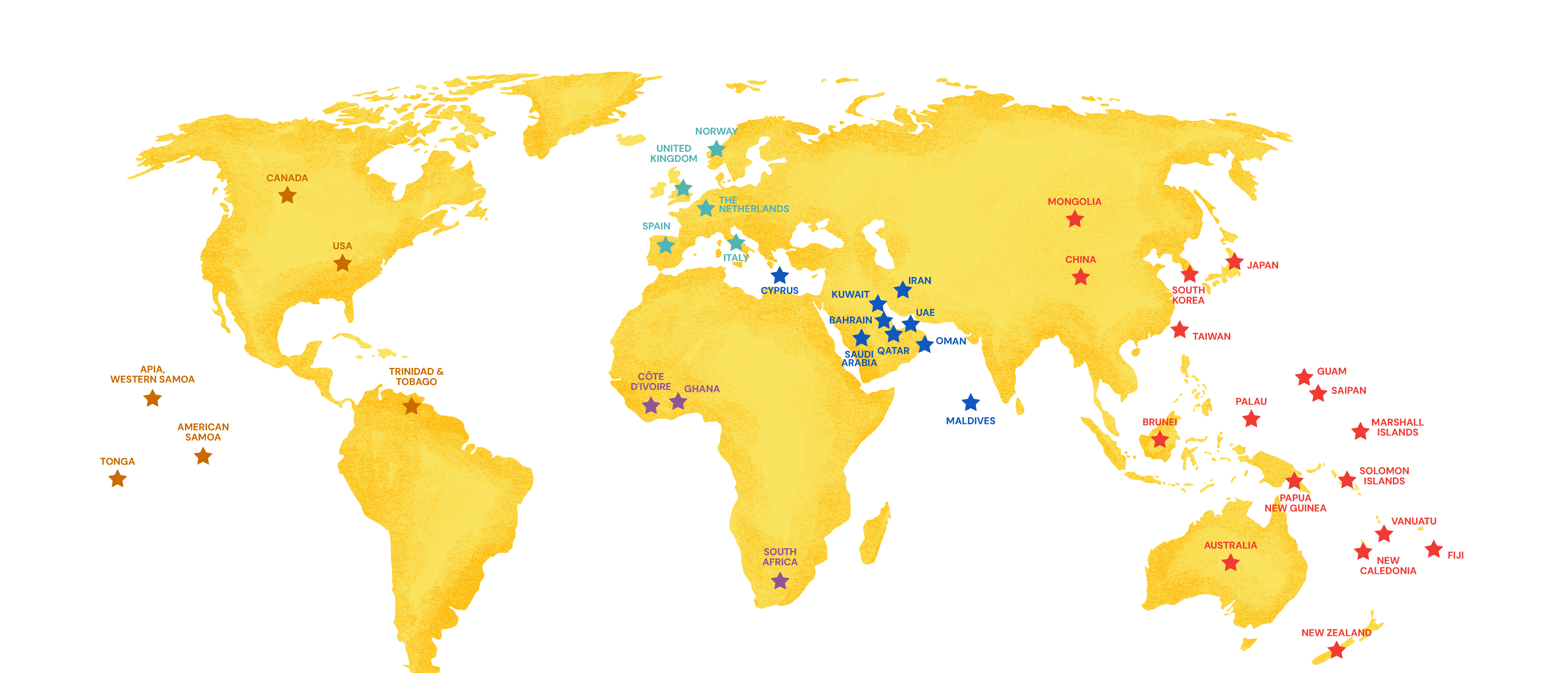 World map showing URC export destinations across Americas, Europe, Middle East, Africa, Asia, and Oceania